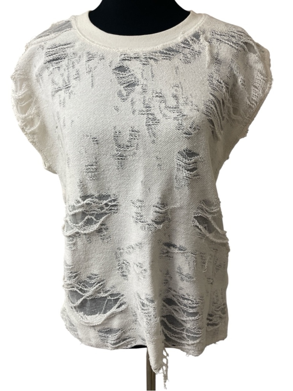 Edgy Grunge IRO Distressed White Short-Sleeve Knit Top Alternative Indie